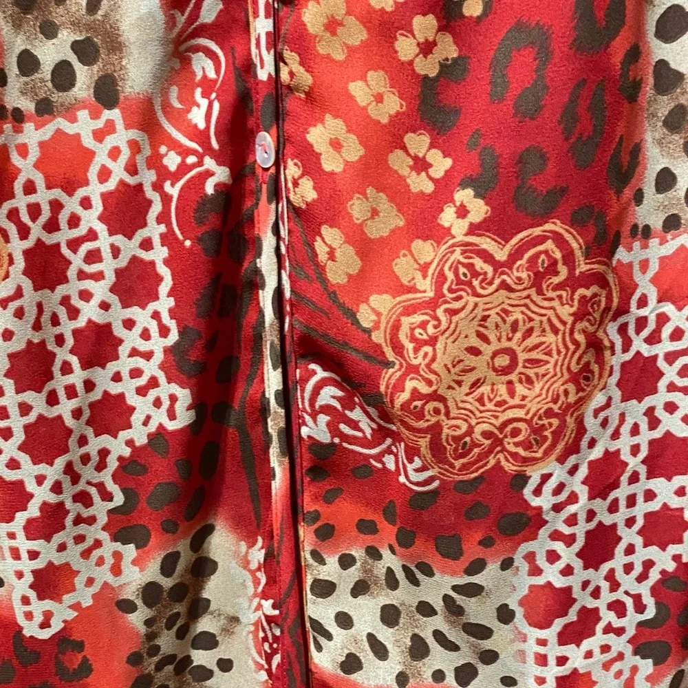 Maggie Barnes Vibrant Red, Cream, brown and Orange Patterned size 32W duster